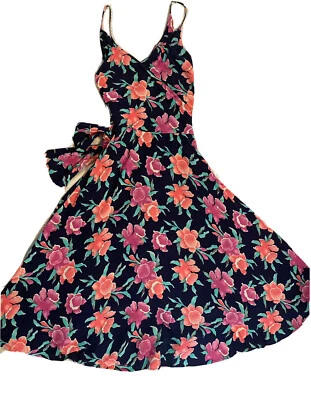 Brass Plum Wrap Dress Floral Dress Womens Sz M Cotton Nordstrom Vtg 90s - Image 1 of 4