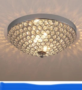 Chrome Flush Mount Crystal Ceiling Light, 11.8” x 4.7” - Picture 1 of 10