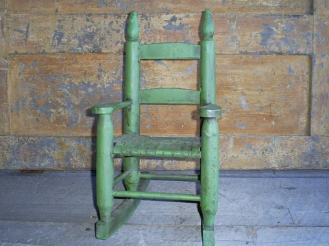 Antique Ladder Back Child's Toy Woven Splint Seat Wood Rocking Chair Old Paint Cover