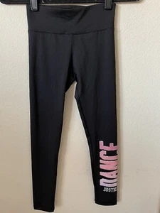 Justice Black Dance Glitter Sparkle High Waist Full Length Leggings Size 10 - Picture 1 of 8