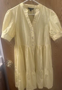 Brooks Brothers Yellow White Striped Checkered Tiered Short Sleeve Dress 10 M - Picture 1 of 9