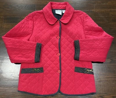 Michael Simon Red Diamond Quilted Button Front Jacket Size L Grasshopper Pockets - Image 1 of 4