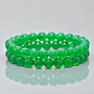 Natural Emerald Stone Bracelet 8mm Green Crystal Stretch Bracelet Handmade - Picture 1 of 4