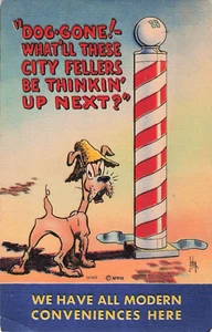 Carte postale ancienne - non postée / superbe oeuvre d'art - chien avec PÔLE BARBIER HUMOUR - Photo 1/2