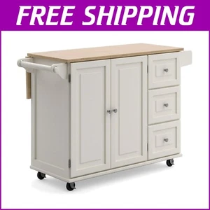 Traditional Off-White Kitchen Cart with Drop Leaf and Multiple Storage Options - Picture 1 of 14