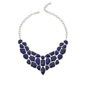 Rarities Sterling Silver Platinum-Plated Lapis Bib Necklace 18" - Picture 1 of 4