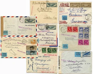 TRANSATLANTIC AIRMAIL HANDSTAMPED WW2 CENSORED+DENMARK+SWEDEN+GERMANY+CLIPPER  - Picture 1 of 17