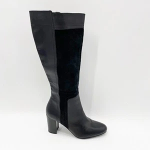 Franco Sarto Womens Black Leather & Suede Side Zip Boot, 'Jilla' Size 9.5 - Picture 1 of 13