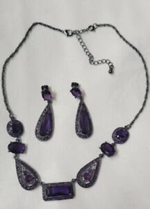 Avon Beautiful Barcelona Necklace Collection Deep Purple Faux Stone Hematite 20"