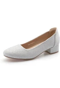 Hingswink Womens Silver Pumps Shoes Closed Toe Heels, Size 6 Silver Glitter - Picture 1 of 3