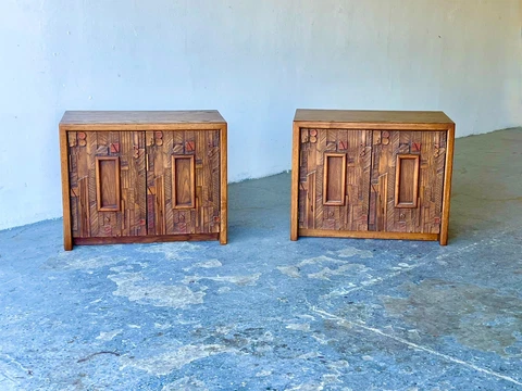 Pair of  Mid-Century Modern Paul Evans Style Lane Pueblo Brutalist  Nightstands Cover