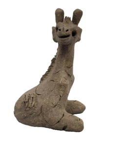 Unique 6.5 " Giraffe Figurine Decor Clay Sculpture Hand Crafted Safari Statue - Picture 1 of 8