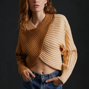 Anthropologie Colorblock Shrug Sweater Crop LARGE Two Tone Brown Wool Blend - Picture 1 of 9