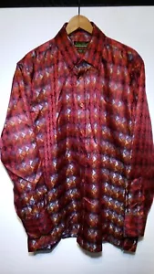 VINTAGE LUCIANO BIARELLI GEOMETRIC SZ LARGE MULTICOLOR HEAVY WEIGHT SILK SHIRT - Picture 1 of 11