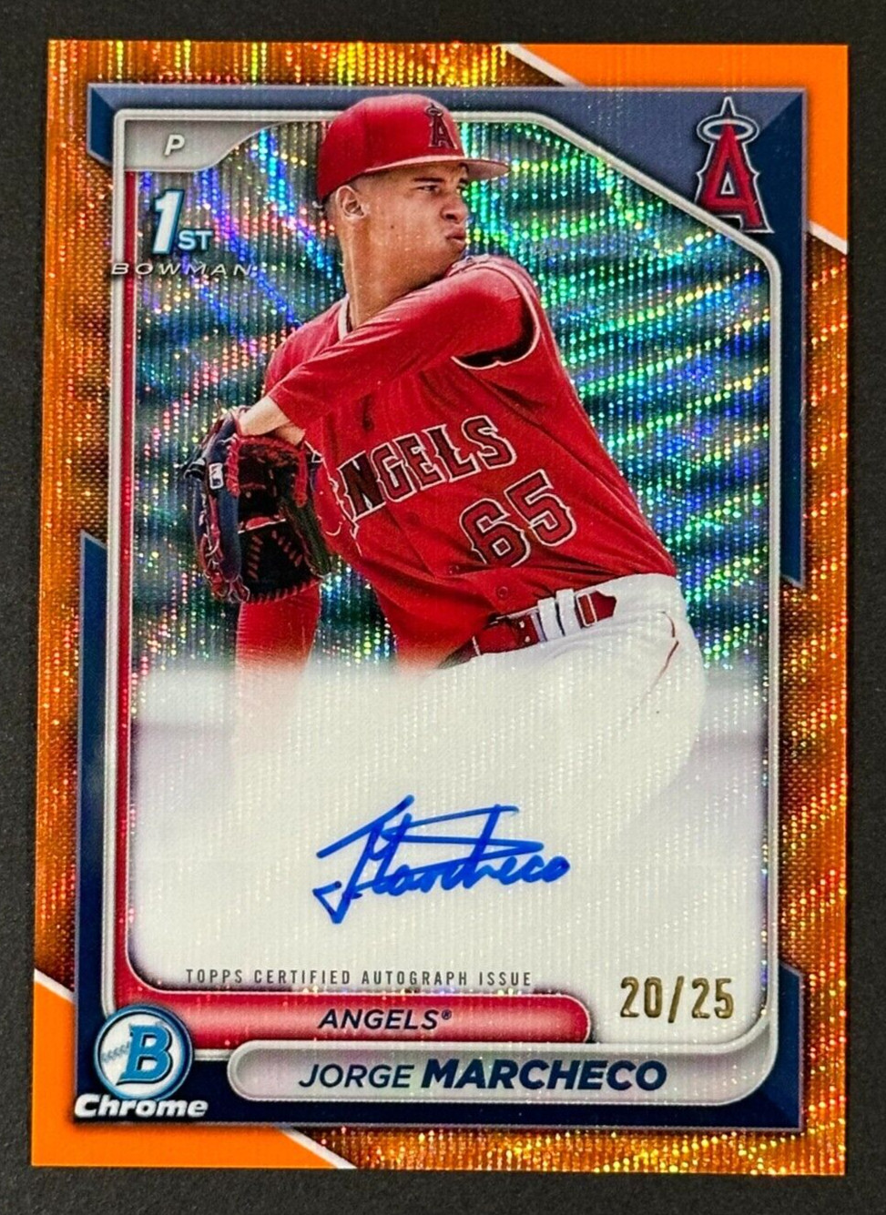 2024 Bowman Chrome 1st Jorge Marcheco Prospect Auto Orange Shimmer /25