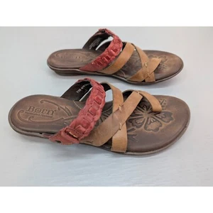 Born Makai Damen-Pantoletten Sandalen camelfarben/Ziegelleder rot geflochten Boho US-Größe 7 - Bild 1 von 7