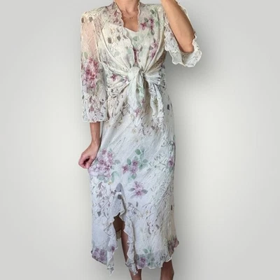 Vintage Fairy Maxi Dress & Jacket Floral Sheer Ethereal Formal Whimsy Romantic - Image 1 of 4