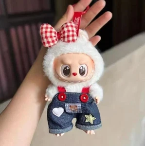 (No Dolls) Set For LABUBU The Monsters Plush Doll Red Bow Tie Overalls Clothes - Picture 1 of 6