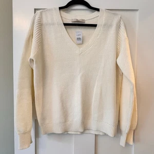 LOFT V-Neck Sweater Off White Size Large NEW NWT Career Workwear Ann Taylor - Picture 1 of 13