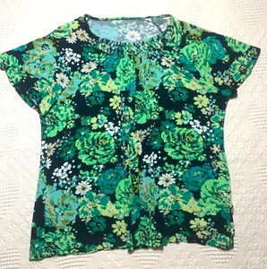 S274-Croft&Barrow Women's Size Petite L Blouse-Green/Black/White-Ragland Sleeves - Picture 1 of 8