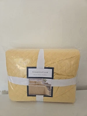 NEW! Charter Club Solid Chambray FULL / QUEEN Quilt Yellow Cotton Shell ($200) - Image 1 of 4