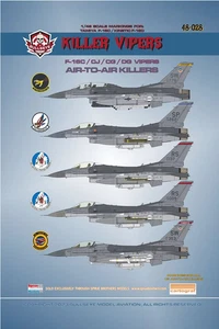 Bullseye 1/48 Decals Killer Vipers F-16/CJ/CG/DG Vipers Air-to-Air Killers 48028 - Picture 1 of 2