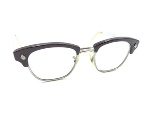 American Optical Vintage Brown Silver Gray Browline Eyeglasses Frames 46-20 145 - Picture 1 of 12