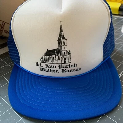 Vintage St Ann Parish Walker Kansas Blue White San Sun Snapback Trucker Hat Cap - Image 1 of 4