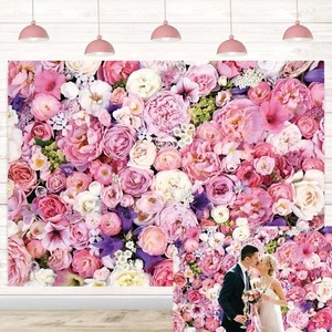 Pink Floral Backdrop Flower Wall Photography Background Mother's Day Decorati... - Picture 1 of 7