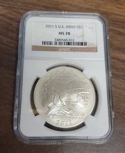 2011 S U.S. ARMY Commemorative Unc. Silver Dollar - NGC MS70 - Picture 1 of 5