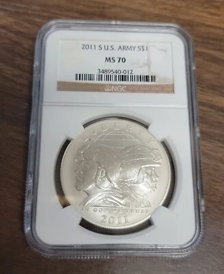 2011 S U.S. ARMY Commemorative Unc. Silver Dollar - NGC MS70  - Image 1 of 4
