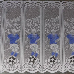 Scheibengardinenstoff mit Fußballspieler in blau 60cm hoch - Bild 1 von 7