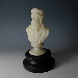 Vintage Alabaster Bust of Leonardo Da Vinci with Wood Pedestal - Picture 1 of 6