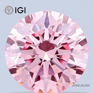 IGI Certified 0.69 Carat Fancy Intense Pink VS1 Round Cut CVD Lab Grown Diamond - Picture 1 of 18