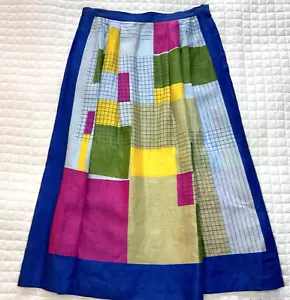 Colorblock Leinen A Linie Rock Taschen Plissee Sommer Festival schön klein Vintage - Bild 1 von 11