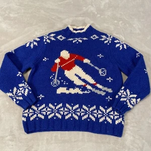 Lands’ End Ski Alpine Blue Lambswool Novelty Heavy Sweater Women's Size Medium - Picture 1 of 18