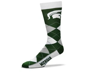 Michigan State Spartans Green White & Gray Argyle Crew Socks - Picture 1 of 1