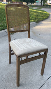 Vintage Mid-Century Modern Wicker-Backed Folding Chair | Dining Chair | Walnut