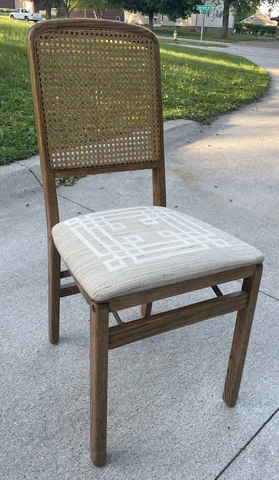 Vintage Mid-Century Modern Wicker-Backed Folding Chair | Dining Chair | Walnut Cover