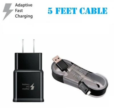Cargador de pared rápido rápido rápido NEGRO + cable de 5 pies para Samsung Galaxy S6 S7 Edge Note4 5 Foto 1 de 2