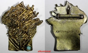 LARGE BRONZE PIN/PENDANT WITH TURQUOISE SIGNED RT7Singer 78 60mm x 47mm 29,2 g. - Picture 1 of 3