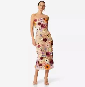 Damenmode Mädchen Blumendekor schmale Passform Reißverschluss Angebot schulterlanges Kleid sexy - Bild 1 von 11