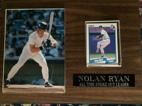 Nolan Ryan "All Time Stike Out Leader" Plaque with Photo/Fleer '90 Trading Card Cover