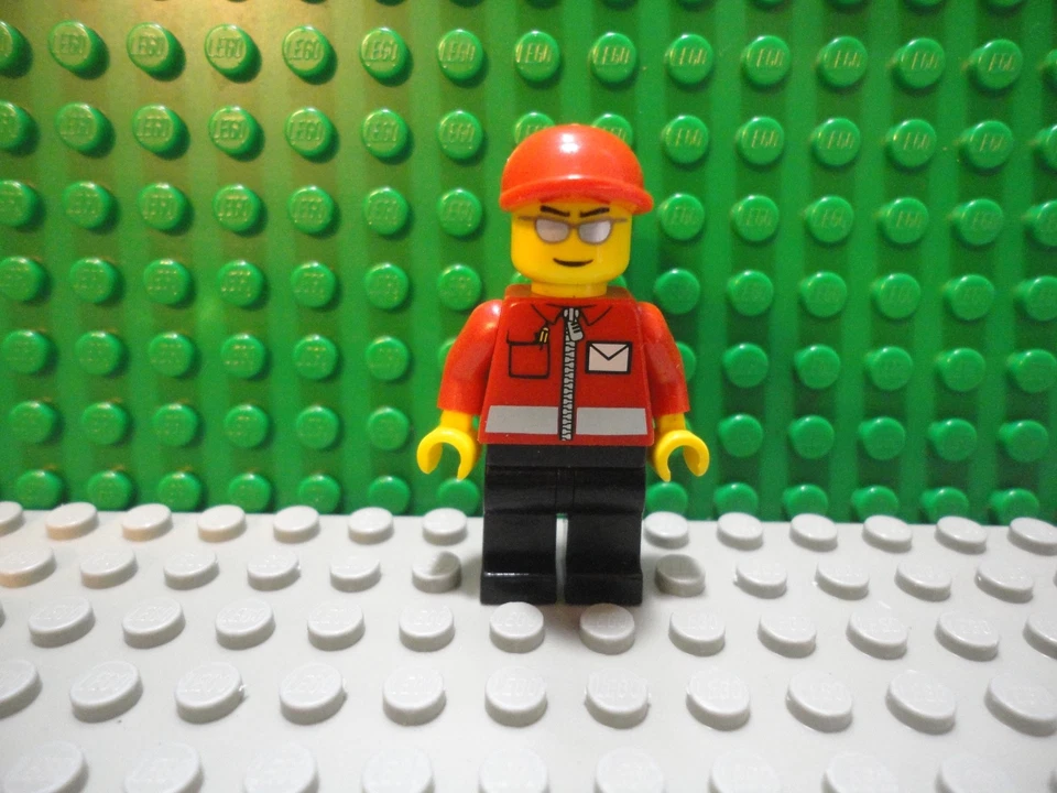 Lego mini figure Postal worker Mailman with sunglasses Post Office city town  - Image 1 of 1