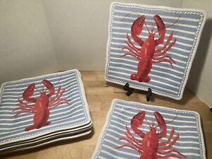 Cynthia Rowley Melamine Lobster Square Tray Striped, Set Of Six