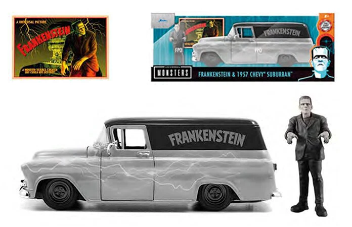 Frankenstein Universal Monster 1957 Chevy Suburban 1:24 Model Con Personaggio - Immagine 1 di 1