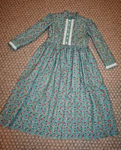 Girls' 19th Century Village Prairie Pioneer Dress Costume Seafoam Print 4/5 - Picture 1 of 4