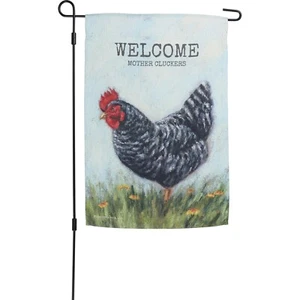 Welcome Mother Cluckers Decorative Double Sided Polyester Garden Flag 12x18 NEW - Picture 1 of 3