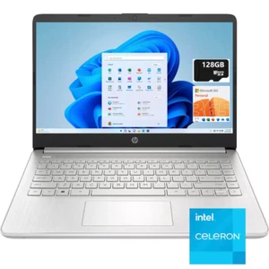 New HP Laptop 14" HD Intel Celeron N4120 16GB 128GB eMMC + MicroSD Office Silver - Picture 1 of 11