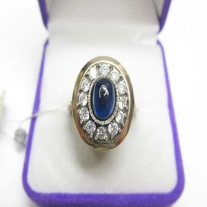 Lindo anillo vintage de plata dorada 925 espinela azul y piedra circonita joyería para mujer talla 8 - Imagen 1 de 8